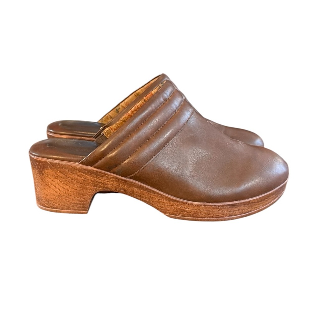 b.o.c. Brown Leather Mules with Wooden Heel Women’s Size 11 M